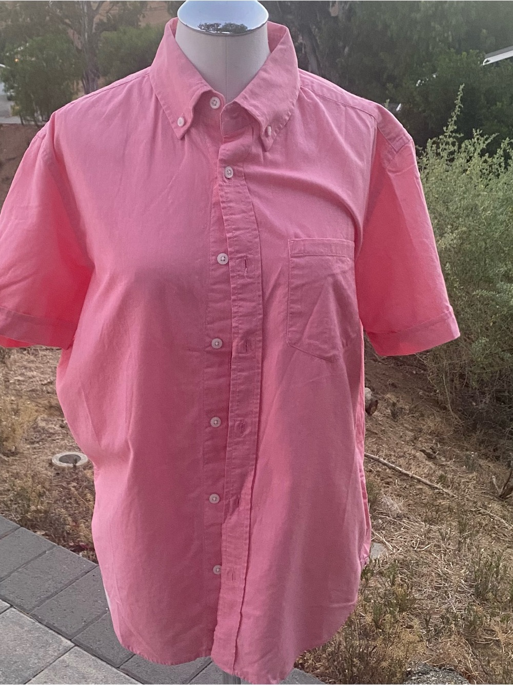 Banana Republic Milly Collection Short Sleeve Collared Shirt Medium Salmon/Pink